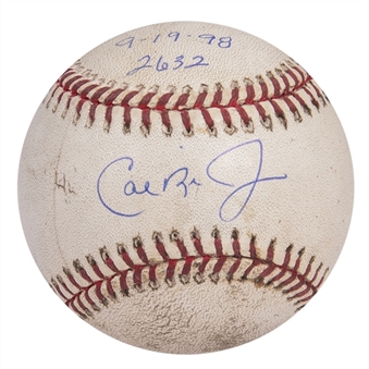 Cal Ripken, Jr. Consecutive Game (All-Time Record) #2632 Signed Game Used OAL Budig Baseball From 9/19/1998 (Ripken LOA)